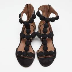 Pre Owned Alaia Black Suede Bombe Studded Ankle Strap Flat Sandals Size 38