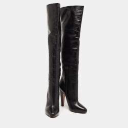 Pre Owned Alaia Black Leather Over The Knee Length Boots Size 39