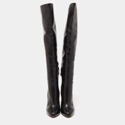 Pre Owned Alaia Black Leather Over The Knee Length Boots Size 39