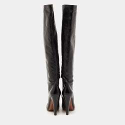 Pre Owned Alaia Black Leather Over The Knee Length Boots Size 39