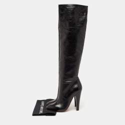 Pre Owned Alaia Black Leather Over The Knee Length Boots Size 39