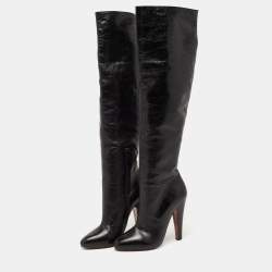 Pre Owned Alaia Black Leather Over The Knee Length Boots Size 39