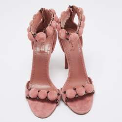 Pre Owned Alaia Light Pink Suede Bombe Ankle Strap Sandals Size 39