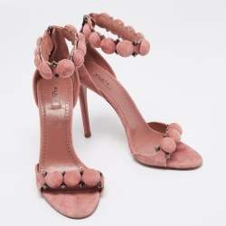Pre Owned Alaia Light Pink Suede Bombe Ankle Strap Sandals Size 39