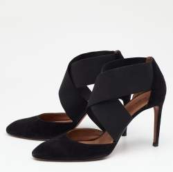 Pre Owned Alaia Black Suede And Stretch Band Cross Strap Sandals Size 40