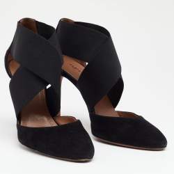 Pre Owned Alaia Black Suede And Stretch Band Cross Strap Sandals Size 40