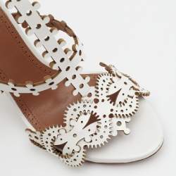 Alaia White Leather Laser Cut Ankle Strap Sandals Size 39.5