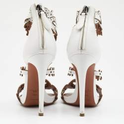 Alaia White Leather Laser Cut Ankle Strap Sandals Size 39.5