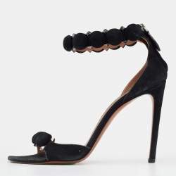 Pre Owned Alaia Black Suede Leather Chamois Bombe Ankle Cuff Sandals Size 39.5