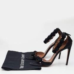 Pre Owned Alaia Black Suede Leather Chamois Bombe Ankle Cuff Sandals Size 39.5