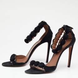 Pre Owned Alaia Black Suede Leather Chamois Bombe Ankle Cuff Sandals Size 39.5