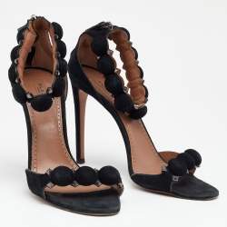 Pre Owned Alaia Black Suede Leather Chamois Bombe Ankle Cuff Sandals Size 39.5
