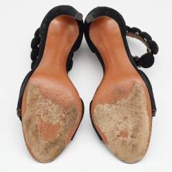 Pre Owned Alaia Black Suede Leather Chamois Bombe Ankle Cuff Sandals Size 39.5