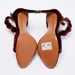 Pre Owned Alaia Burgundy Velvet Bombe Ankle Strap Sandals Size 40