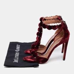Pre Owned Alaia Burgundy Velvet Bombe Ankle Strap Sandals Size 40