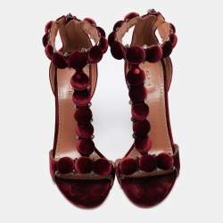 Pre Owned Alaia Burgundy Velvet Bombe Ankle Strap Sandals Size 40