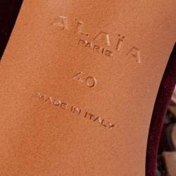 Pre Owned Alaia Burgundy Velvet Bombe Ankle Strap Sandals Size 40
