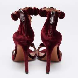 Pre Owned Alaia Burgundy Velvet Bombe Ankle Strap Sandals Size 40