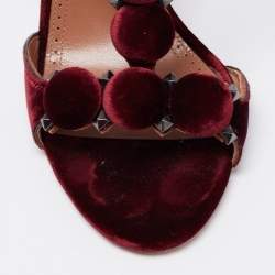 Pre Owned Alaia Burgundy Velvet Bombe Ankle Strap Sandals Size 40