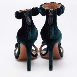 Pre Owned Alaia Green Velvet Bombe Ankle Strap Sandals Size 36