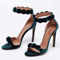 Pre Owned Alaia Green Velvet Bombe Ankle Strap Sandals Size 36