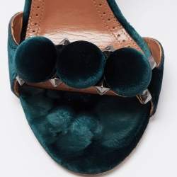 Pre Owned Alaia Green Velvet Bombe Ankle Strap Sandals Size 36