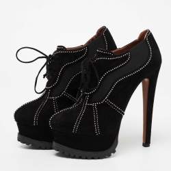 Pre Owned Alaia Black Suede Studded Platform Hiking Booties Size 39