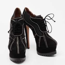 Pre Owned Alaia Black Suede Studded Platform Hiking Booties Size 39