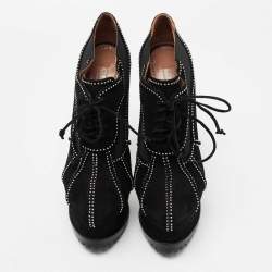 Pre Owned Alaia Black Suede Studded Platform Hiking Booties Size 39