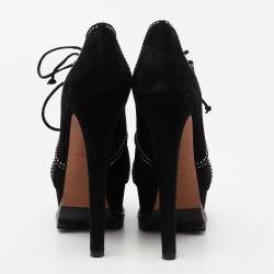 Pre Owned Alaia Black Suede Studded Platform Hiking Booties Size 39