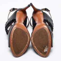 AlaÏa Black Leather, Suede and Lizard Embossed Cut Out Ankle-Strap Sandals Size 41