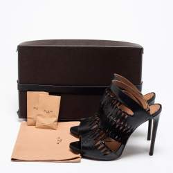 AlaÏa Black Leather, Suede and Lizard Embossed Cut Out Ankle-Strap Sandals Size 41