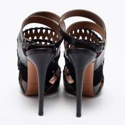 AlaÏa Black Leather, Suede and Lizard Embossed Cut Out Ankle-Strap Sandals Size 41