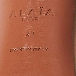 Pre Owned Alaia Beige Leather Laser Cut Eyelet Studded Platform Ankle-Strap Sandals Size 41