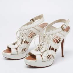 Alaia White Leather Lace Up Platform Sandals Size 39.5