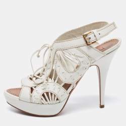 Alaia White Leather Lace Up Platform Sandals Size 39.5