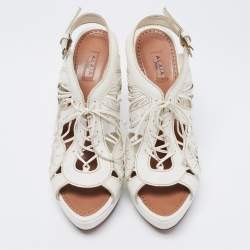 Alaia White Leather Lace Up Platform Sandals Size 39.5