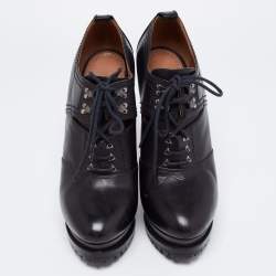 Alaia Black Leather Lace-Up Platform Booties Size 40