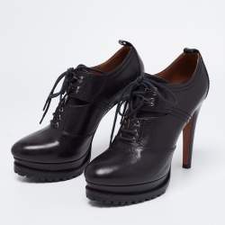 Alaia Black Leather Lace-Up Platform Booties Size 40