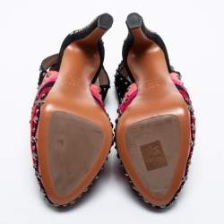 Alaia Multicolor Suede Studded Peep-Toe Platform Ankle-Strap Sandals Size 37.5