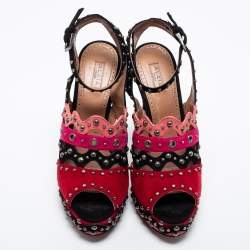 Alaia Multicolor Suede Studded Peep-Toe Platform Ankle-Strap Sandals Size 37.5