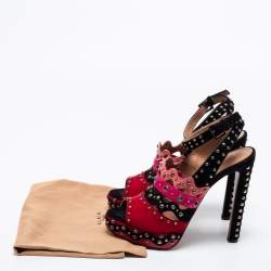 Alaia Multicolor Suede Studded Peep-Toe Platform Ankle-Strap Sandals Size 37.5