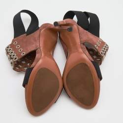 Pre Owned Alaia Brown Suede Eyelet Ankle Wrap Sandals Size 38.5