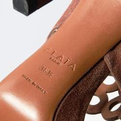 Pre Owned Alaia Brown Suede Eyelet Ankle Wrap Sandals Size 38.5