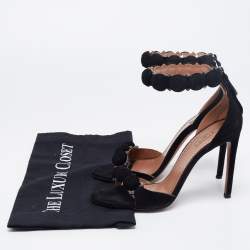 Pre Owned Alaia Black Suede Bombe Ankle Strap Sandals Size 36.5