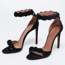Pre Owned Alaia Black Suede Bombe Ankle Strap Sandals Size 36.5