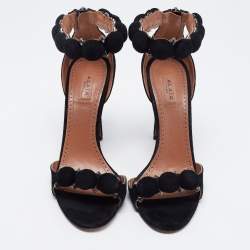 Pre Owned Alaia Black Suede Bombe Ankle Strap Sandals Size 36.5