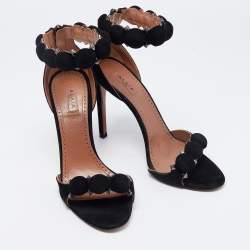 Pre Owned Alaia Black Suede Bombe Ankle Strap Sandals Size 36.5