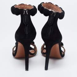 Pre Owned Alaia Black Suede Bombe Ankle Strap Sandals Size 36.5