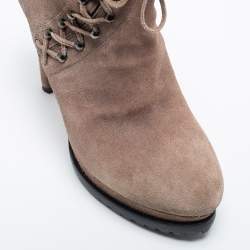 Alaia Beige Suede Studded Lace Up Platform Booties Size 40